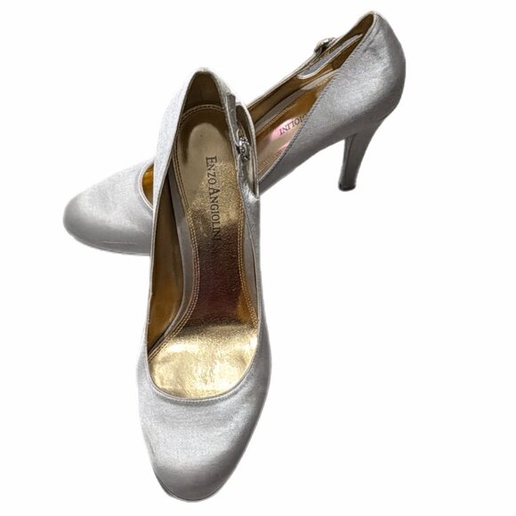 Enzo Angiolini Shoes Womens 8.5M Silver Satin Pump Buckle Bridal Gala Cocktail - Picture 16 of 16